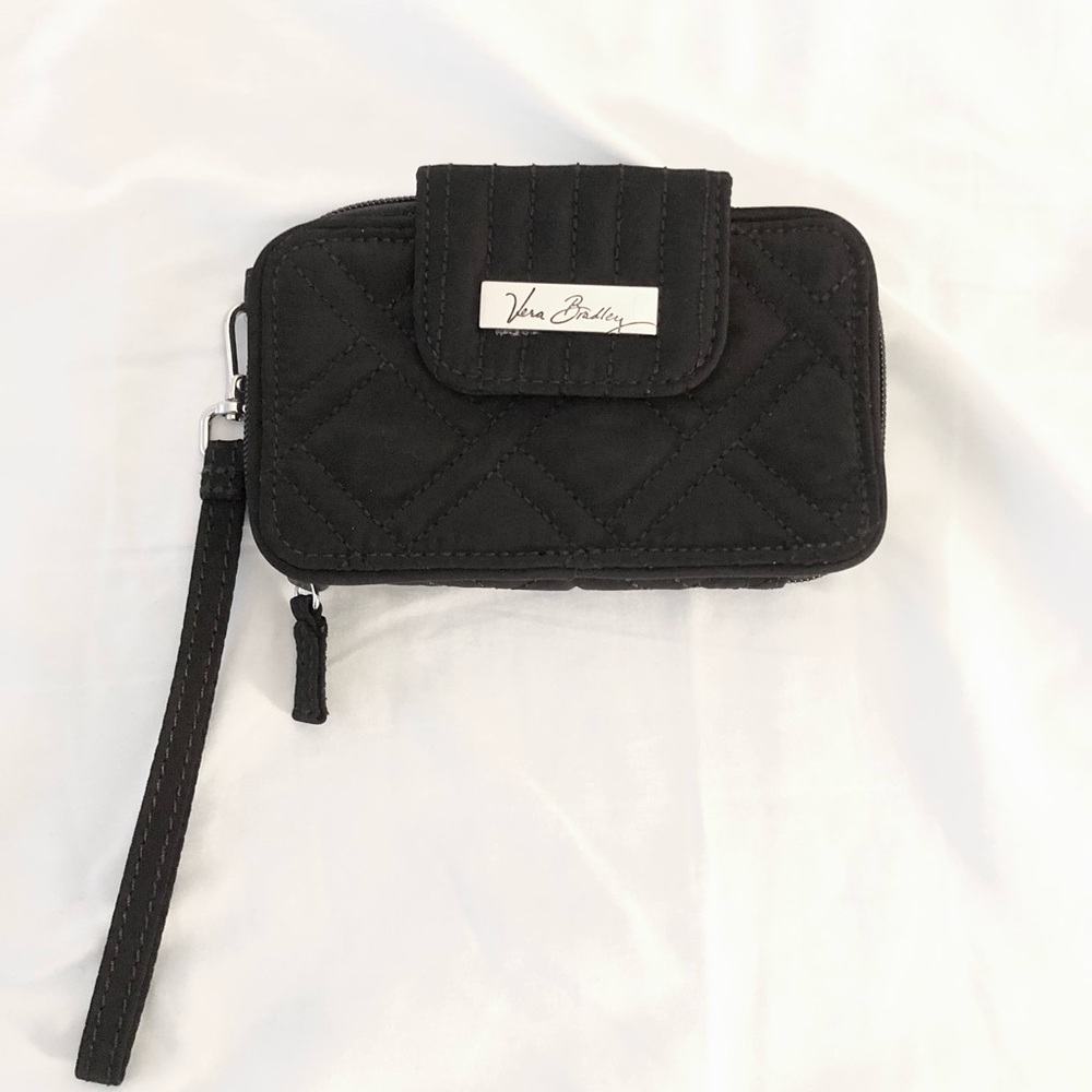 Vera Bradley Black Quilted Wallet Wristlet with Logo Plate